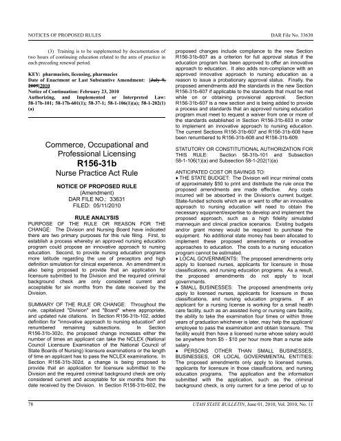 Vol. 2010, No. 11 (06/01/2010) PDF - Administrative Rules - Utah.gov