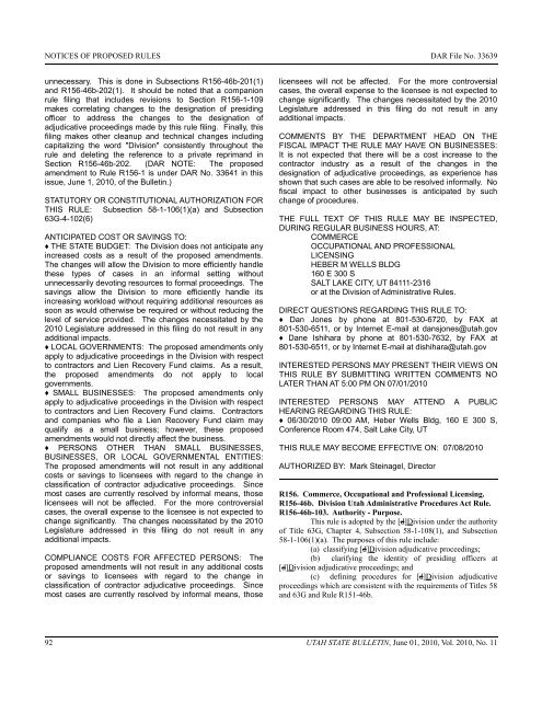 Vol. 2010, No. 11 (06/01/2010) PDF - Administrative Rules - Utah.gov