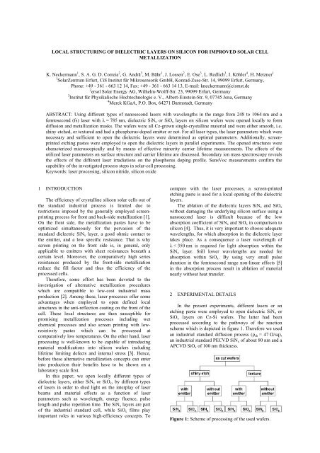 LOCAL STRUCTURING OF DIELECTRIC LAYERS ON SILICON ...