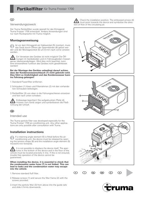 Partikelfilter fÃ¼r Truma Frostair 1700 Verwendungszweck ...