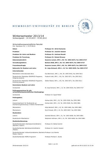 Unkommentiertes Vorlesungsverzeichnis WS 2013/14