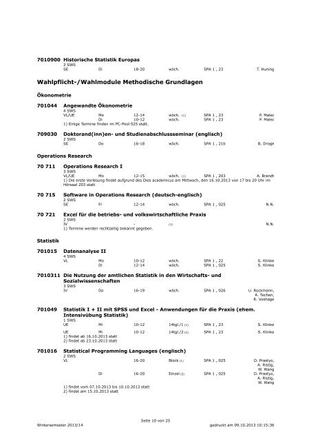 Unkommentiertes Vorlesungsverzeichnis WS 2013/14