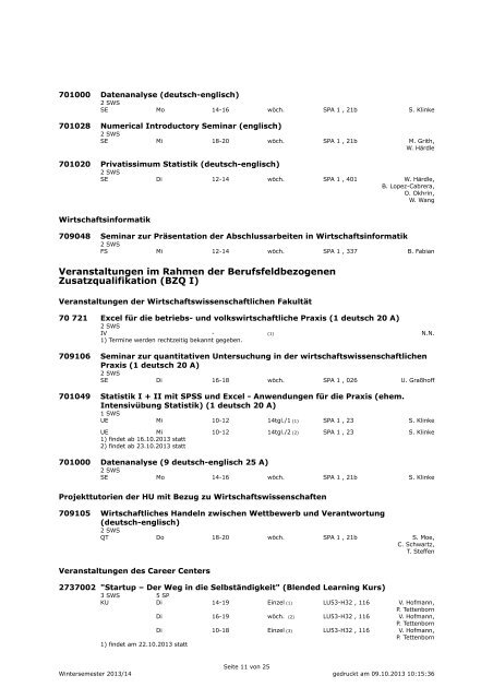 Unkommentiertes Vorlesungsverzeichnis WS 2013/14