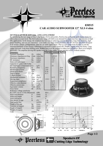 830515 CAR AUDIO SUBWOOFER 12" XLS 4 ohm ... - DST-AU Home