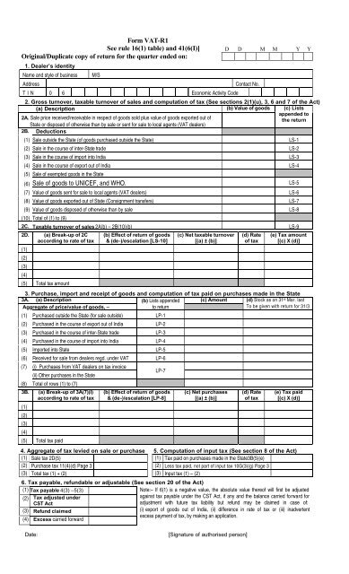 Form VAT-R1 See rule 16(1) table) and 41(6(I)] Original ... - Webtel