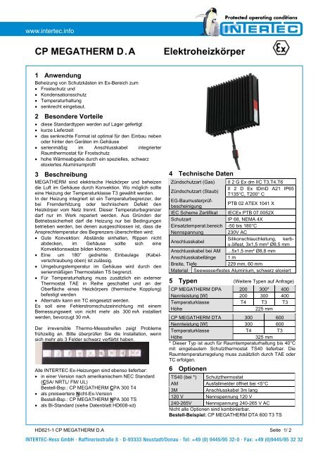 CP MEGATHERM D.A Elektroheizkörper - Intertec-Hess GmbH