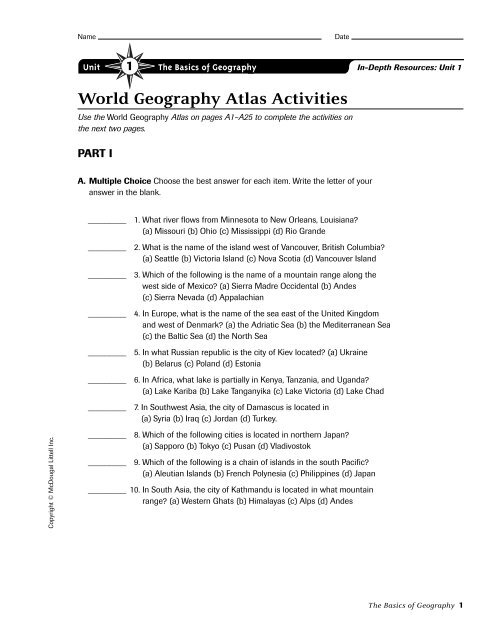 World Geography Atlas Activities