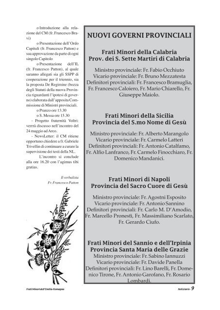 Notiziario - Provincia di Cristo Re dei Frati Minori dell'Emilia Romagna