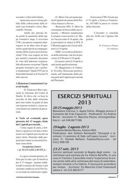 Notiziario - Provincia di Cristo Re dei Frati Minori dell'Emilia Romagna