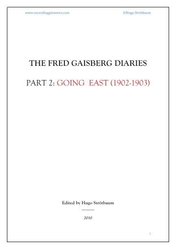 the fred gaisberg diaries part 2 - Recording Pioneers