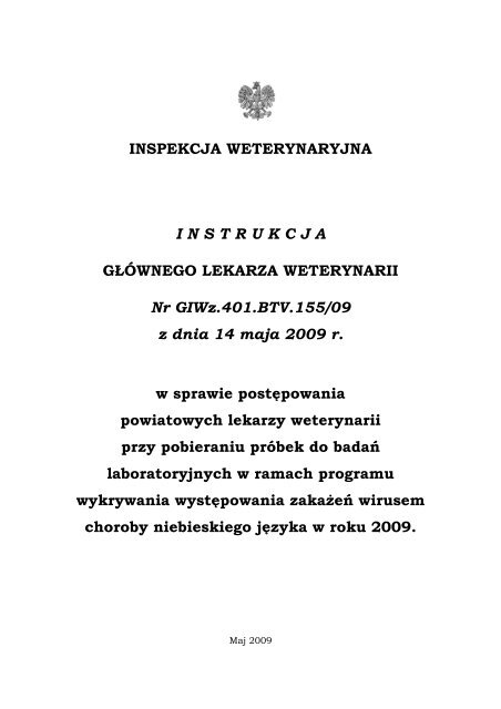 INSPEKCJA WETERYNARYJNA I N S T R U K C J A GÅÃWNEGO ...