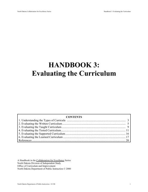 Sample Scope and Sequence Chart - ND Curriculum Initiative