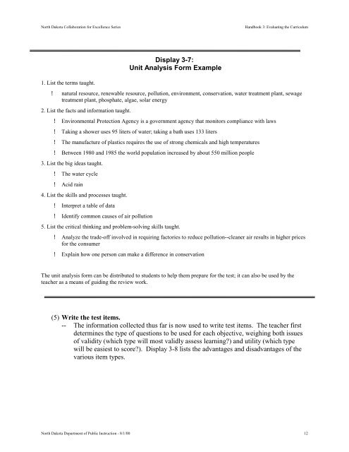 Sample Scope and Sequence Chart - ND Curriculum Initiative