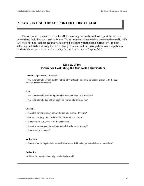 Sample Scope and Sequence Chart - ND Curriculum Initiative