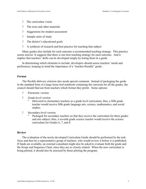 Sample Scope and Sequence Chart - ND Curriculum Initiative