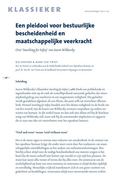 Een pleidooi voor bestuurlijke bescheidenheid en maatschappelijke ...