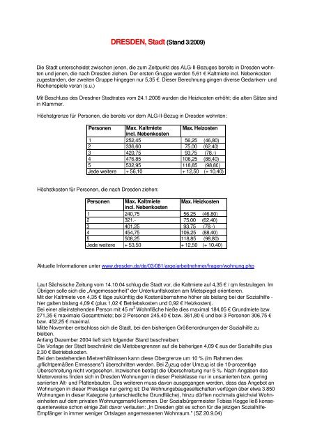 ALG II - KOSTEN DER UNTERKUNFT SACHSEN