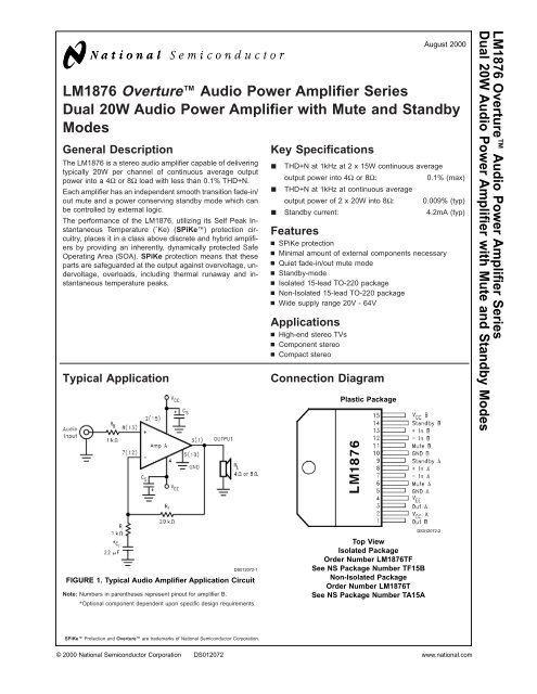 LM1876 Overture Audio Power Amplifier Series Dual 20W Audio ...