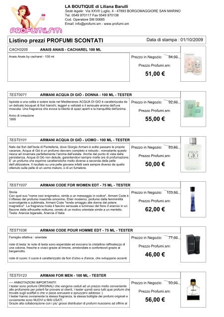 Listino prezzi PROFUMI SCONTATI - Hardstore