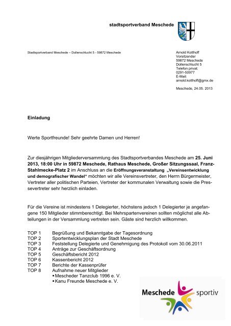 Tagesordnung - Stadtsportverband Meschede