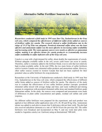 Alternative Sulfur Fertilizer Sources for Canola - SaskCanola