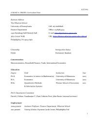 Curriculum Vitae - Finance Department - University of Pennsylvania