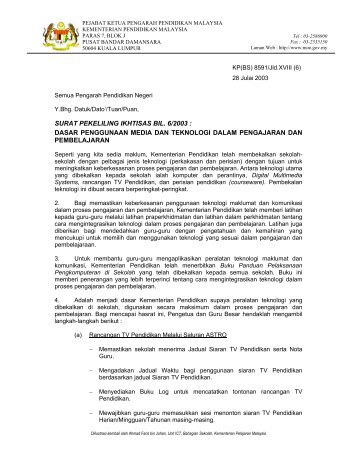 surat pekeliling ikhtisas bil. 6/2003 : dasar penggunaan media dan ...