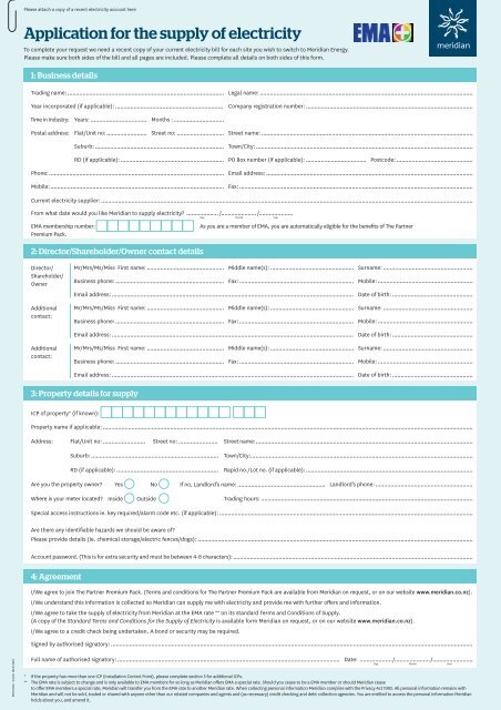 Application For The Supply Of Electricity Ema