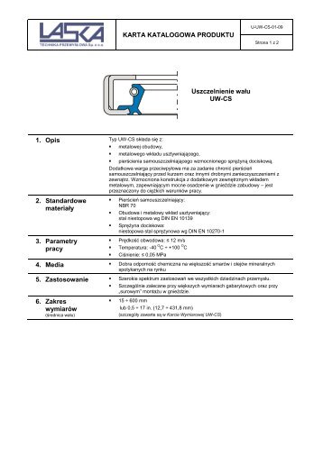 KARTA KATALOGOWA PRODUKTU Uszczelnienie waÅu UW-CS 1 ...