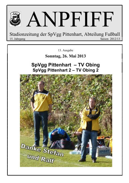 Stadionzeitung der SpVgg Pittenhart, Abteilung FuÃball SpVgg ...