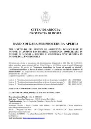 citta' di ariccia provincia di roma bando di gara per procedura aperta