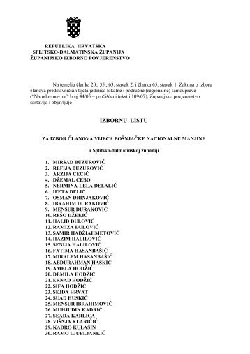 izborna lista za izbor Älanova vijeÄa boÅ¡njaÄke nacionalne manjine ...