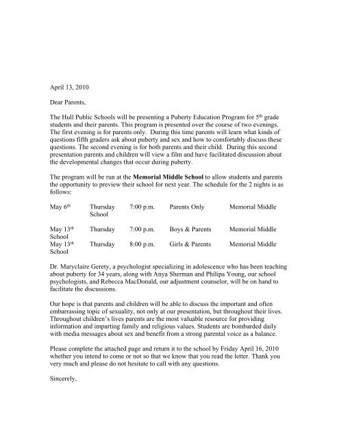 Puberty parent letter.pdf - Town of Hull