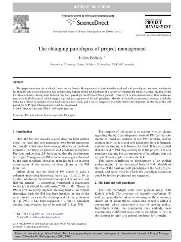 The changing paradigms of project management