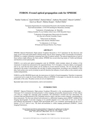 FOROS: Fresnel optical propagation code for SPHERE - ESO
