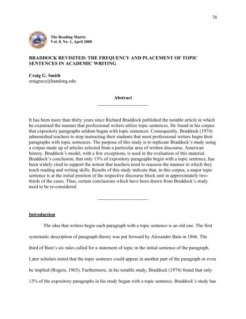 The frequency and placement of topic sentences - The Reading Matrix