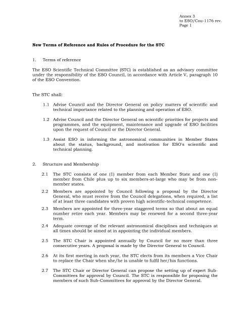 New Terms of Reference and Rules of Procedure for the STC 1 ...