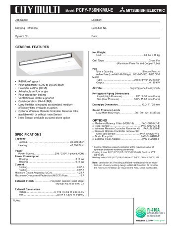 Model: PCFY-P36NKMU-E - Mitsubishi Electric Sales Canada Inc.
