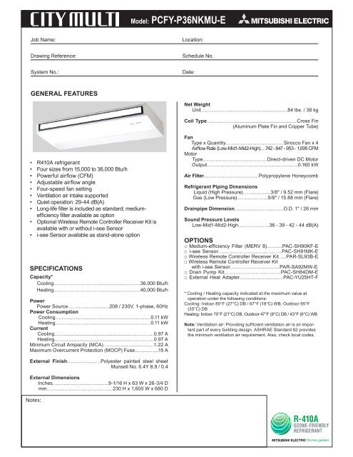 Model: PCFY-P36NKMU-E - Mitsubishi Electric Sales Canada Inc.