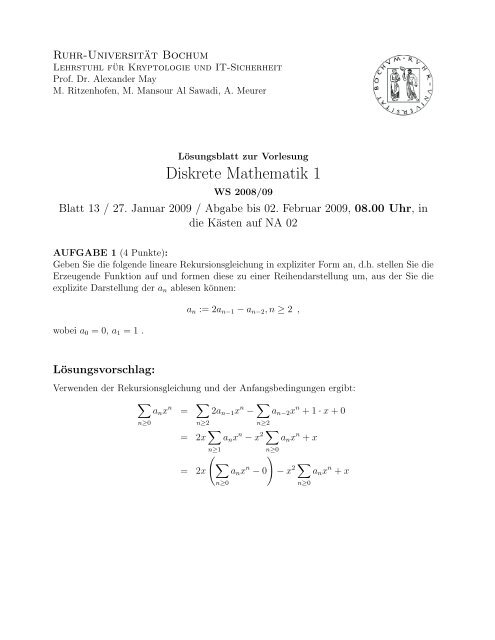 Diskrete Mathematik 1 - CITS - Ruhr-Universität Bochum