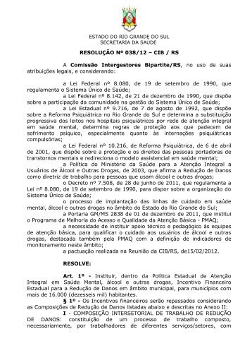 resolução nº 038/12 – cib / rs - Secretaria Estadual da Saúde do Rio ...