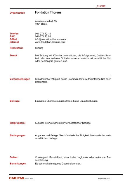 Stiftung - Caritas beider Basel