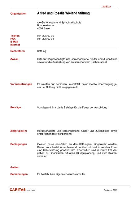 Stiftung - Caritas beider Basel