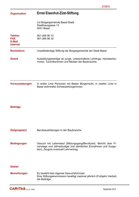 Stiftung - Caritas beider Basel