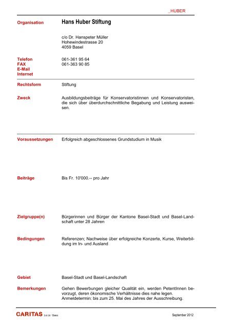 Stiftung - Caritas beider Basel