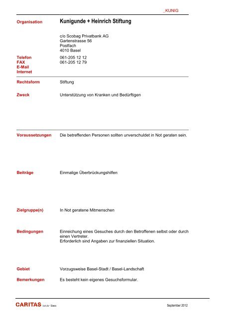 Stiftung - Caritas beider Basel