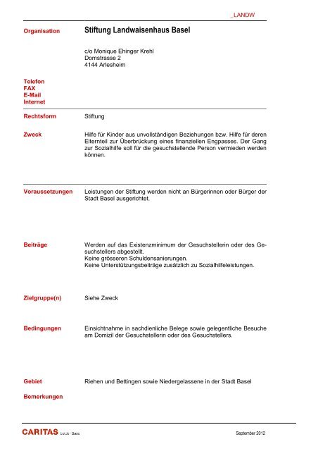 Stiftung - Caritas beider Basel