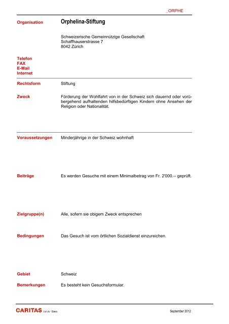 Stiftung - Caritas beider Basel