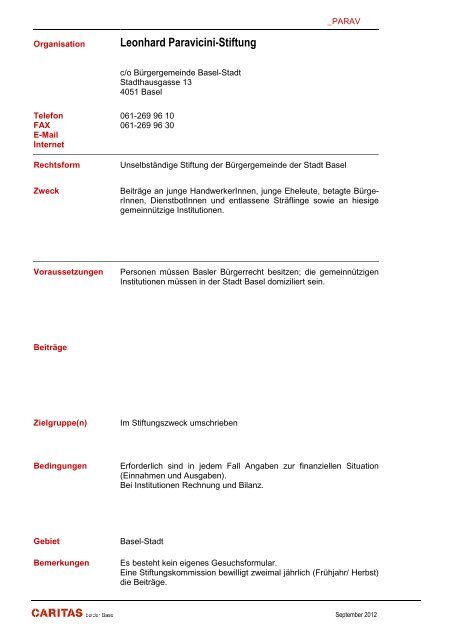 Stiftung - Caritas beider Basel