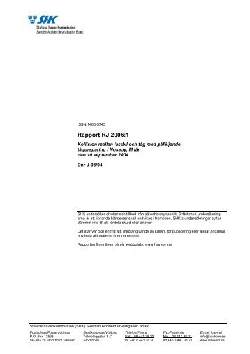 Rapport RJ 2006:1 - Statens Haverikommission